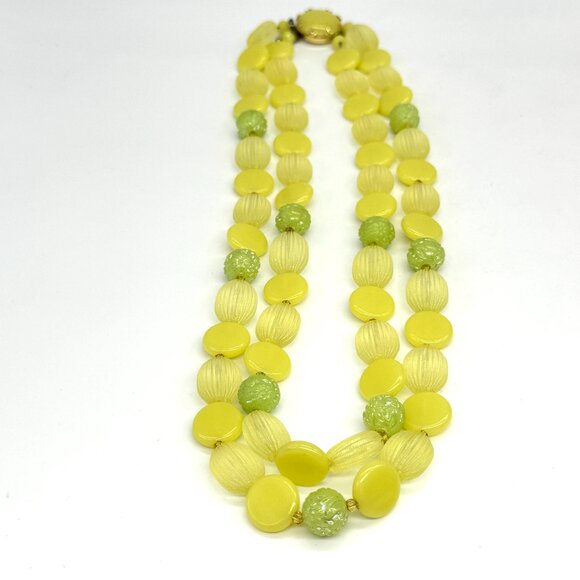 Vintage Plastic Necklace and Earring Set Lemon Lime Beads - Picture 1 of 8